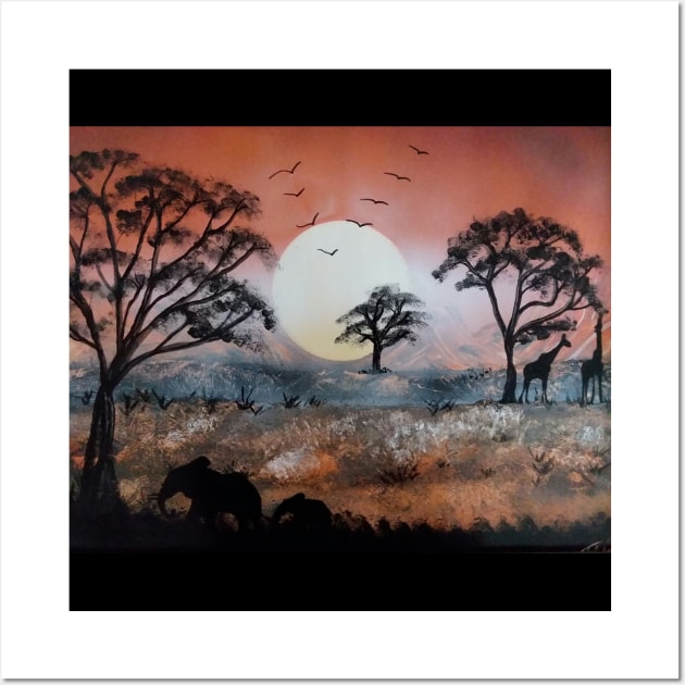 African Sunset with wild animals roaming freely Wall Art by Edwardtiptonart